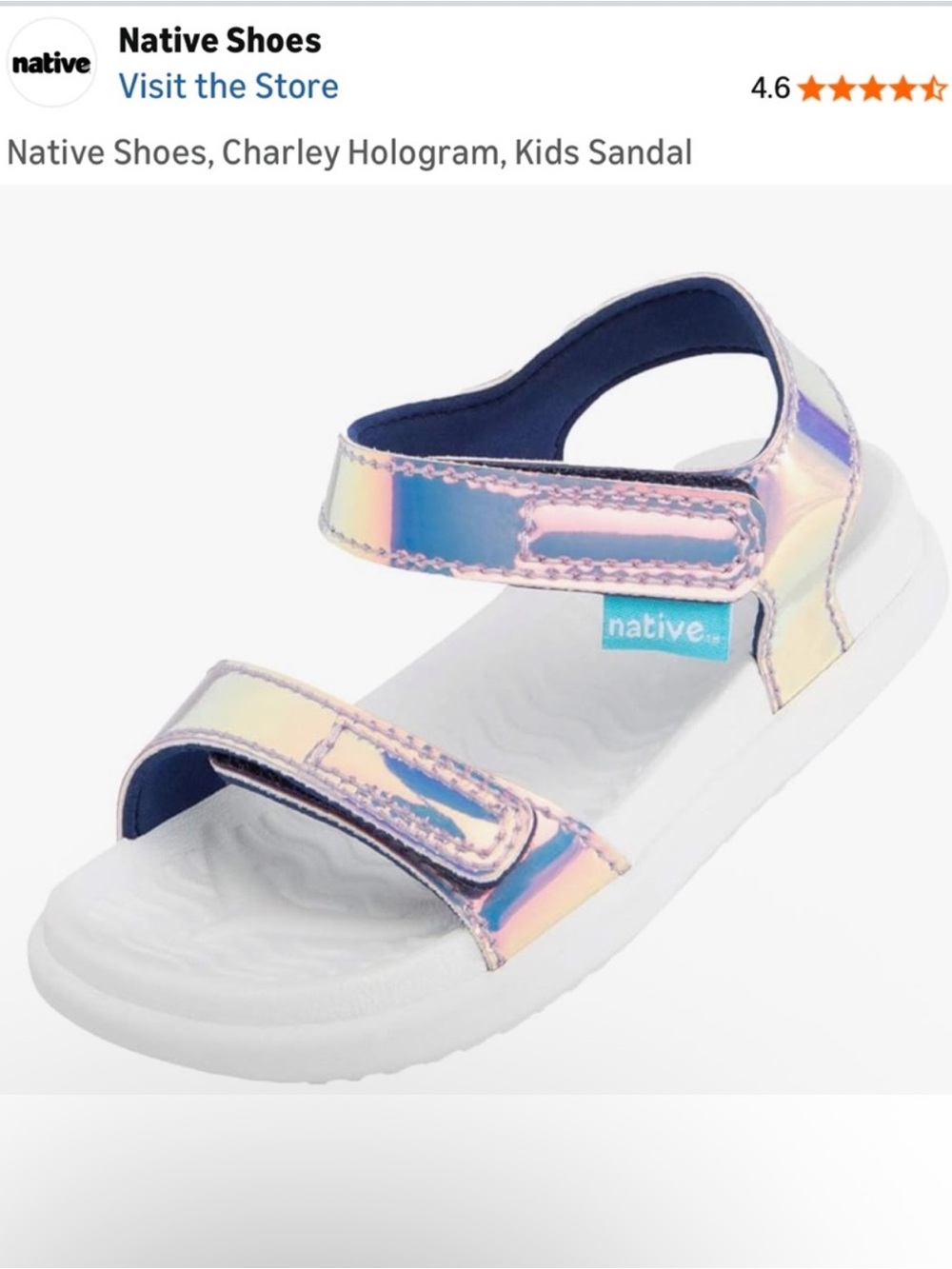 NWT Size 1 Native Shoes Kids Charley Holographic Sandal - Iridescent!